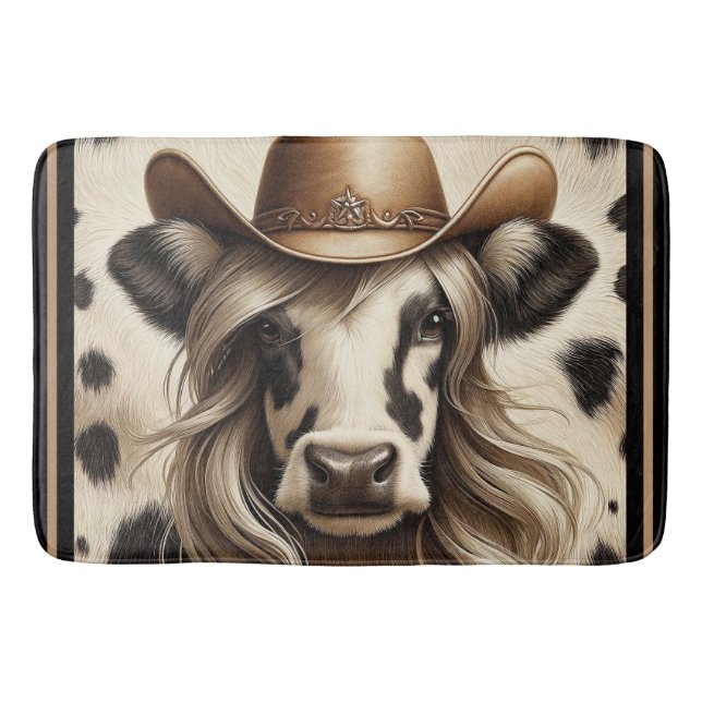 Blonde Country Cow Girl Funny Bath Mat (Front)