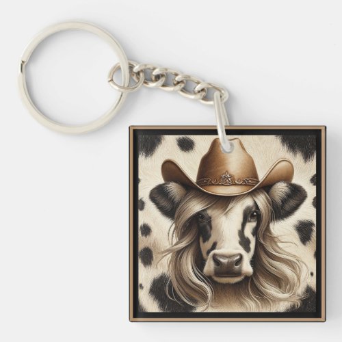 Blonde Country Cow Girl Funny Keychain