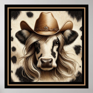 Blonde Country Cow Girl Funny Poster