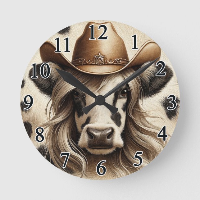 Blonde Country Cow Girl Funny Round Clock (Front)