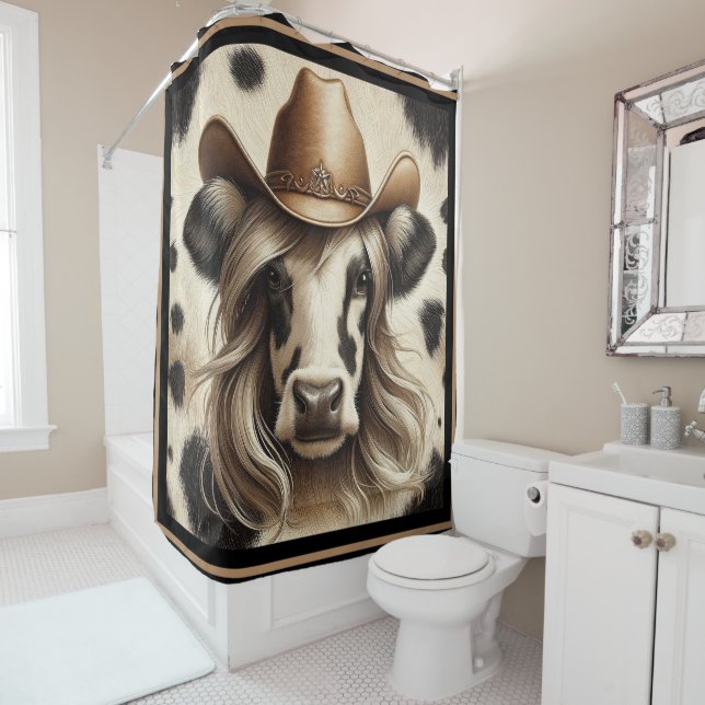 Blonde Country Cow Girl Funny Shower Curtain (In Situ)