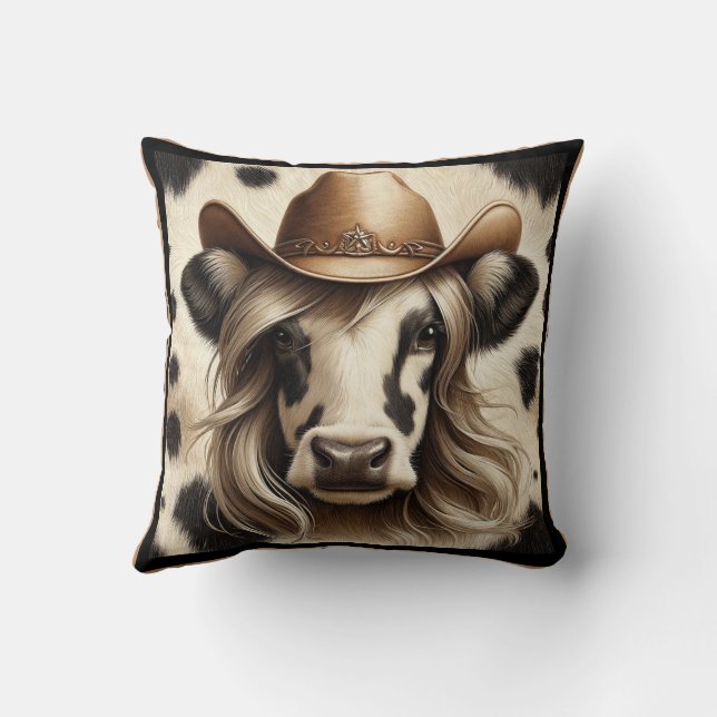 Blonde Country Cow Girl Throw Pillow (Back)