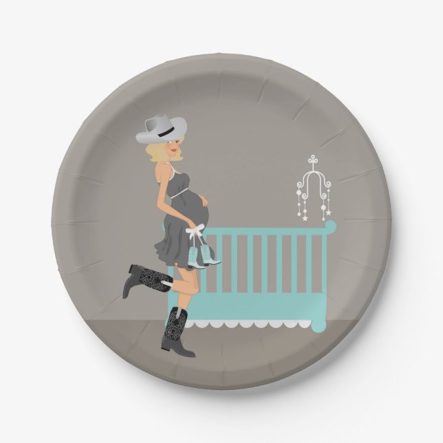 Blonde Cowboy Baby Shower Country Western Theme Paper Plates (Front)