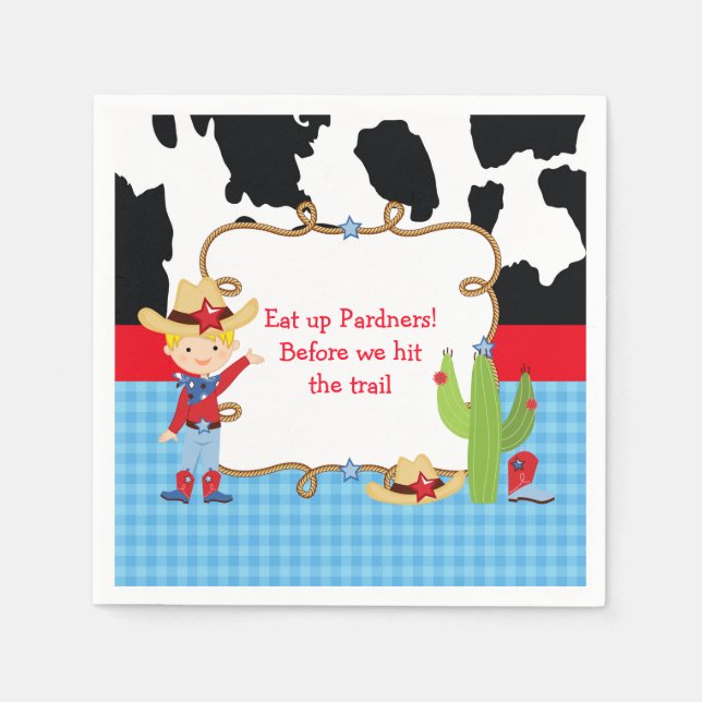 Blonde Cowboy Western Birthday Party Napkins (Front)