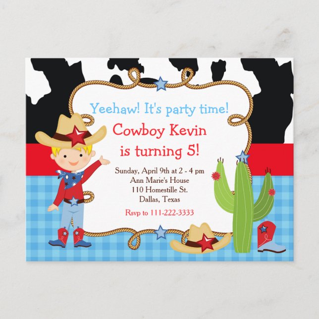 Blonde Cowboy Western Birthday Party Postcard (Front)
