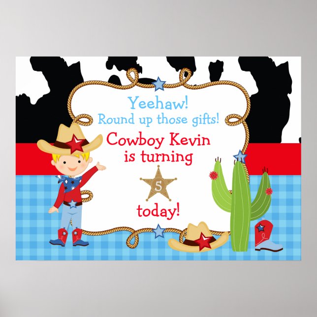 Blonde Cowboy Western Birthday Party Poster (Front)