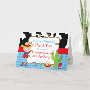 Blonde Cowboy Western Birthday Party Thank You Card