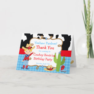 Blonde Cowboy Western Birthday Party Thank You Card