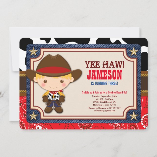 Blonde Cowboy Western Old West Birthday Invitation (Front)