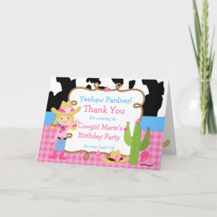Blonde Cowgirl Western Birthday Party Thank You Card