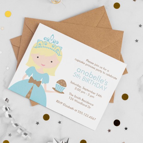 Blonde Cupcake Princess Birthday Party Invitation