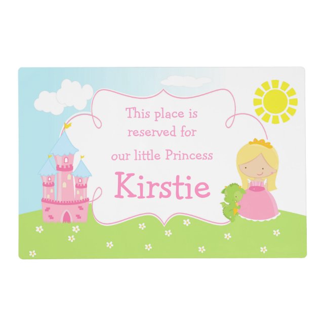 Blonde Cute Princess and Dragon Placemat (Front)