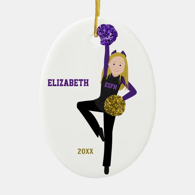 Blonde DanceLine In Black & Purple Ceramic Ornamen Ornament (Front)