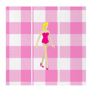 blonde doll pink gingham swimsuit triptych