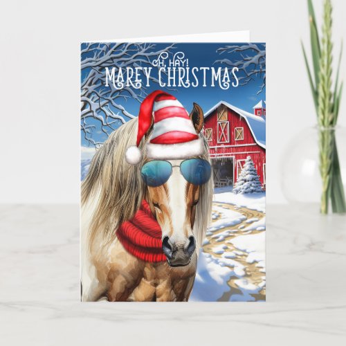 Blonde Draft Horse Funny MAREy Christmas Holiday Card