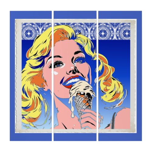 Blonde Eating Ice Cream Colorful 60s Pop Art Style
