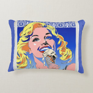 Blonde Eating Ice Cream Colorful 60s Pop Art Style Accent Pillow
