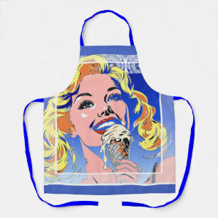 Blonde Eating Ice Cream Colorful 60s Pop Art Style Apron