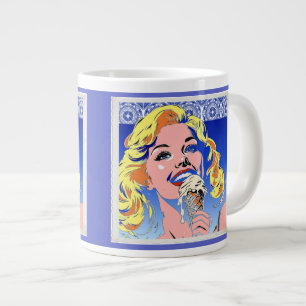 Blonde Eating Ice Cream Colorful 60s Pop Art Style Giant Coffee Mug
