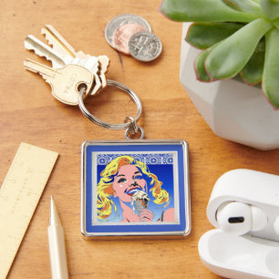 Blonde Eating Ice Cream Colorful 60s Pop Art Style Keychain