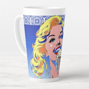 Blonde Eating Ice Cream Colorful 60s Pop Art Style Latte Mug