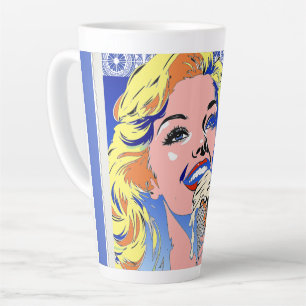 Blonde Eating Ice Cream Colorful 60s Pop Art Style Latte Mug
