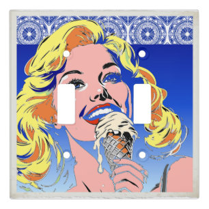 Blonde Eating Ice Cream Colorful 60s Pop Art Style Light Switch Cover