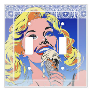 Blonde Eating Ice Cream Colorful 60s Pop Art Style Light Switch Cover