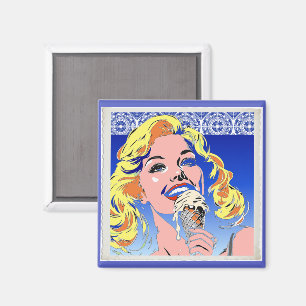 Blonde Eating Ice Cream Colorful 60s Pop Art Style Magnet