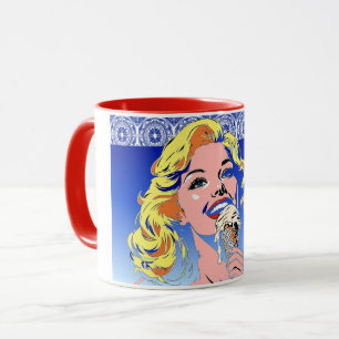 Blonde Eating Ice Cream Colorful 60s Pop Art Style Mug