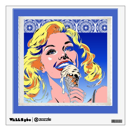 Blonde Eating Ice Cream Colorful 60s Pop Art Style Wall Decal