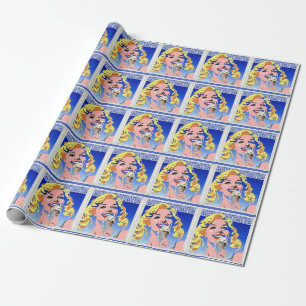 Blonde Eating Ice Cream Colorful 60s Pop Art Style Wrapping Paper