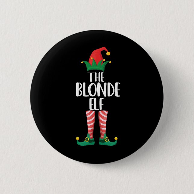 Blonde Elf Matching Family Christmas Party Elf Button (Front)