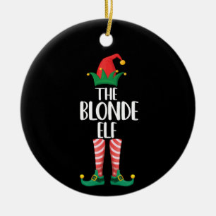 Blonde Elf Matching Family Christmas Party Elf Ceramic Ornament