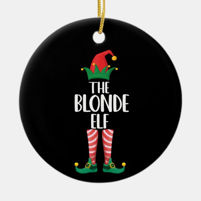 Blonde Elf Matching Family Christmas Party Elf Ceramic Ornament (Front)