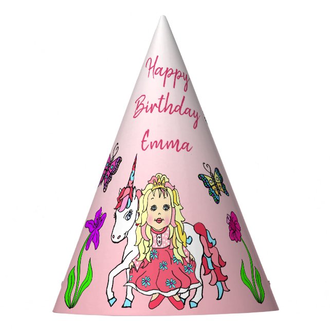 Blonde Fairy and Unicorn Birthday Hat (Front)