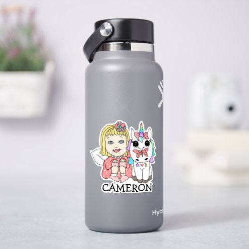 Blonde Fairy and Unicorn Personalized Name Sticker