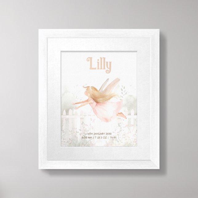 Blonde Fairy Baby Girl Birth Stats Poster (Framed Front)