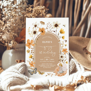 Blonde Fairy First Birthday Fall Wildflower Party Invitation
