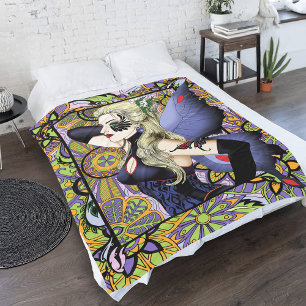 Blonde Fairy Floral Purple Fleece Blanket