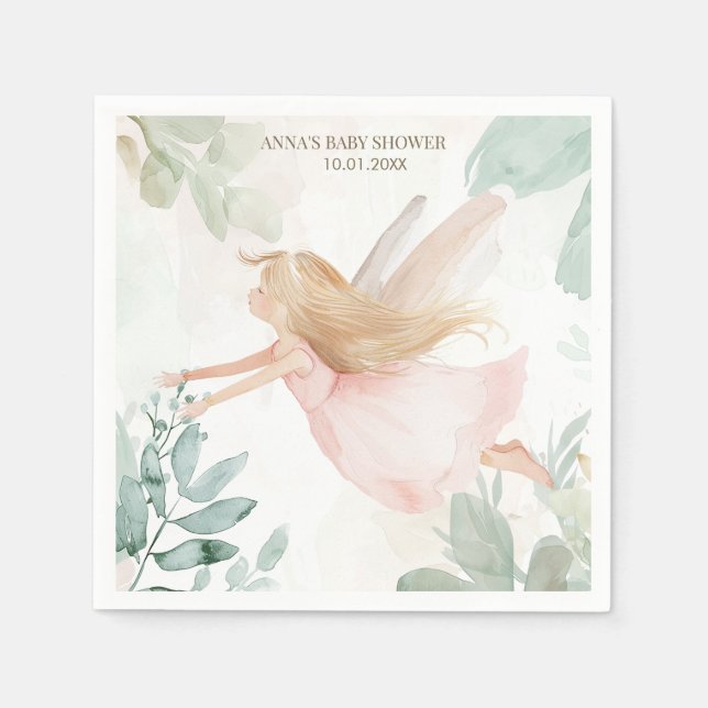 Blonde Fairy Girl Baby Shower Napkins (Front)
