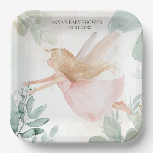 Blonde Fairy Girl Baby Shower Paper Plates (Front)