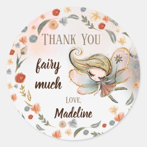 Blonde Fairy Girl Birthday Party Favor Gift Classic Round Sticker