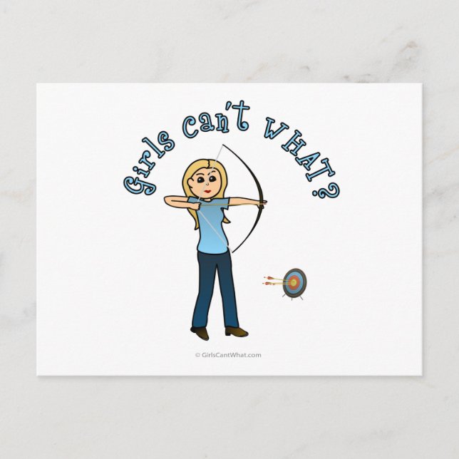 Blonde Female Archery in Blue Postcard (Front)