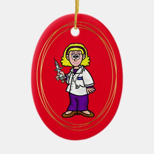 Blonde Female Doctor Syringe Christmas Ornament