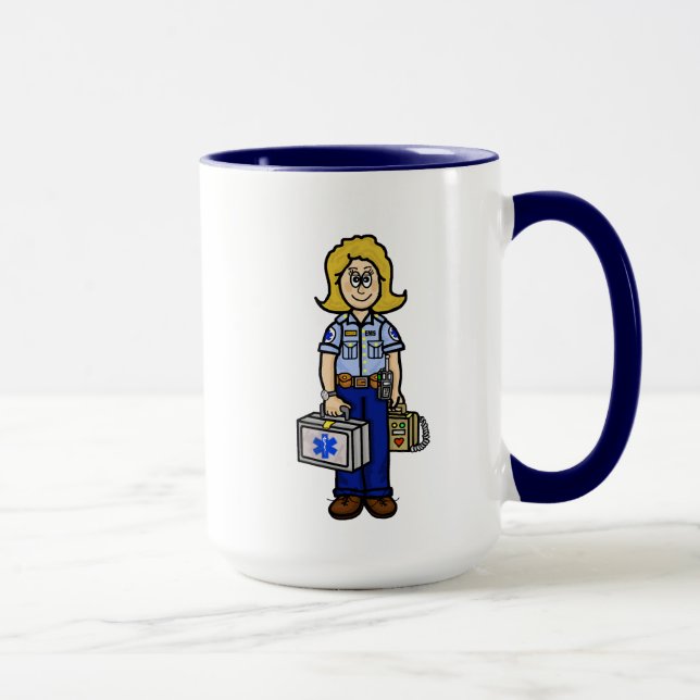 Blonde Female EMS Worker Personalized Name Mug (Right)