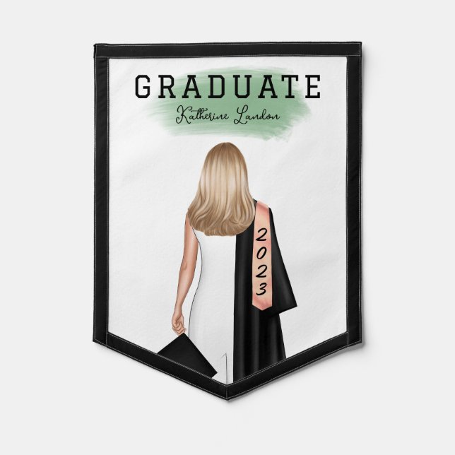 Blonde Female Portrait Graduation Pennant (Front)