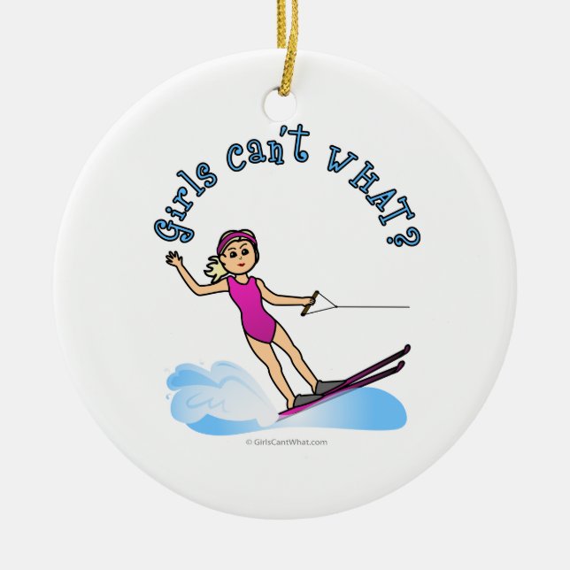 Blonde Female Water Skier Ceramic Ornament (Front)