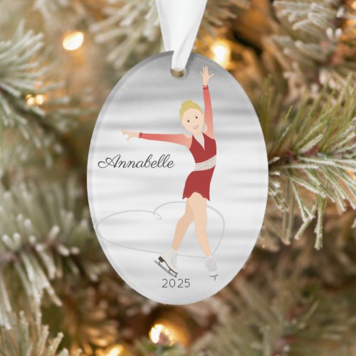 Blonde Figure Skater in Red Ornament
