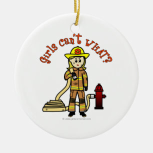 Blonde Firefighter Girl Ceramic Ornament
